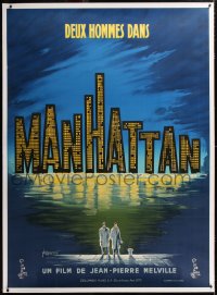 6t339 TWO MEN IN MANHATTAN linen teaser French 1p 1959 Jean-Pierre Melville, Kerfyser skyline art!