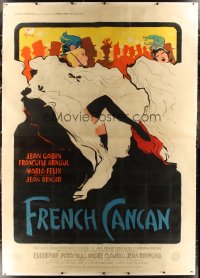 6t340 FRENCH CANCAN linen French 4p 1955 Jean Renoir, art of Moulin Rouge showgirls by Rene Gruau!