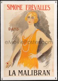 6t341 SIMONE FREVALLES linen French 33x48 1923 wonderful Marcel Vertes artwork of sexy actress!