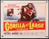 6t013 GORILLA AT LARGE linen 1/2sh 1954 great art of giant ape holding screaming sexy Anne Bancroft!