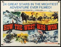 6t014 HOW THE WEST WAS WON linen 1/2sh 1964 great Reynold Brown montage art of John Ford epic!