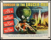 6t003 INVASION OF THE SAUCER MEN linen 1/2sh 1957 classic art of cabbage head aliens & sexy girl!