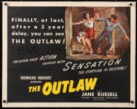 6t021 OUTLAW linen 1/2sh R1950 Howard Hughes, RW artwork of sexy Jane Russell & Jack Buetel!