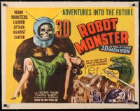 6t024 ROBOT MONSTER linen 3D 1/2sh 1953 worst movie ever, art of ape creature & girl, ultra rare!
