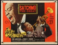 6t025 SATCHMO THE GREAT linen 1/2sh 1957 two images of Louis Armstrong playing trumpet & singing!