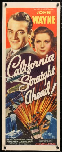 6t035 CALIFORNIA STRAIGHT AHEAD linen insert 1937 John Wayne, trucks/train cross country, rare!