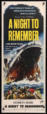 6t045 NIGHT TO REMEMBER linen insert 1959 English Titanic biography, art of legendary ship, rare!