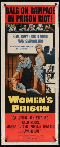 6t053 WOMEN'S PRISON linen insert 1954 Ida Lupino & super sexy convict Cleo Moore, gals on rampage!