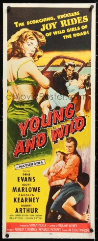 6t054 YOUNG & WILD linen insert 1958 artwork of the reckless joy rides of wild girls of the road!