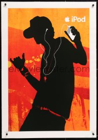 6t174 APPLE linen 24x36 advertising poster 2000s cool silhouette of man using his iPod & dancing!