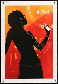 6t175 APPLE linen 24x36 advertising poster 2000s cool silhouette of woman using her iPod & dancing!