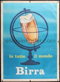 6t145 BIRRA linen 40x55 Italian special poster 1960s Arvati art of glass of beer as a world globe!