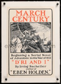 6t177 CENTURY MAGAZINE linen 13x19 advertising poster March 1901 serial novel of the War of 1812!