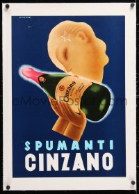 6t181 CINZANO linen 17x25 Italian advertising poster 1955 Nico Edel art of woman kissing bottle!
