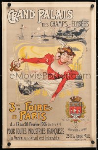 6t152 FOIRE DE PARIS linen 15x23 French special poster 1906 Nicolas Tamagno art for the event!
