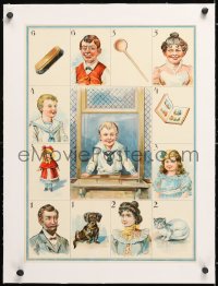 6t155 FRENCH BOARD GAME linen 15x20 French special poster 1900s people, things & pets, boy in center!