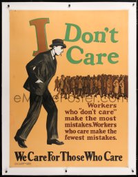 6t060 MATHER & COMPANY linen 36x48 motivational poster 1929 I Don't Care means more mistakes!
