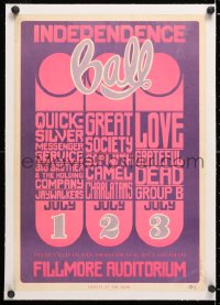 6t067 INDEPENDENCE BALL linen 14x20 music concert poster 1966 Grateful Dead & more, Wes Wilson art!