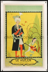 6t076 LE HULLA linen 30x47 French stage poster 1923 Rene Pesle art Indian man & pretty lute player!