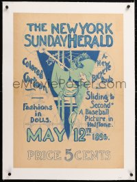 6t190 NEW YORK SUNDAY HERALD linen 20x28 advertising poster 1895 colored cartoon, baseball picture!