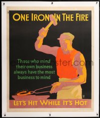 6t061 MATHER & COMPANY linen 36x44 motivational poster 1929 Elmes art, One Iron in the Fire!