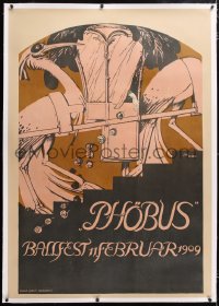 6t164 PHOBUS linen 35x50 German special poster 1909 Julius Diez art of giant birds carrying sedan!