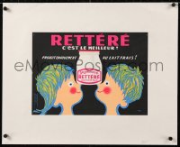 6t196 RETTERE linen 12x16 French advertising poster 1950s Arold cartoon art of two kids & yogurt!