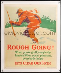6t063 MATHER & COMPANY linen 36x44 motivational poster 1929 Elmes art of man in snow, Rough Going!