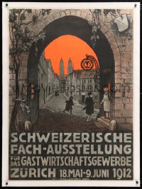 6t166 SCHWEIZERISCHE FACH-AUSSTELLUNG linen 30x41 Swiss special poster 1912 Grossmunster in Zurich!