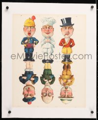 6t169 SIX MEN linen 15x18 French special poster 1910s wacky guys with interchangeable parts!