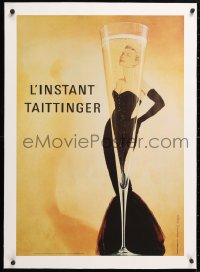 6t199 TAITTINGER linen 21x31 French advertising poster 1988 art of sexy woman & champagne flute!