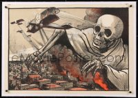 6t173 BELGIAN STOCK ANTI-WAR POSTER linen 24x34 Belgian poster 1930s art of Death consuming city!