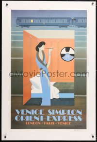 6t057 VENICE SIMPLON ORIENT-EXPRESS signed linen 25x39 French art print 1981 by Pierre Fix-Masseau!