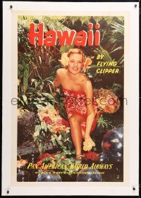 6t123 PAN AMERICAN HAWAII linen 28x42 travel poster 1952 sexy topical beauty in paradise!