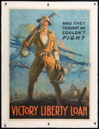 6t094 AND THEY THOUGHT WE COULDN'T FIGHT linen 31x41 WWI war poster 1917 art by Clyde Forsythe!