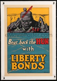 6t095 BEAT BACK THE HUN WITH LIBERTY BONDS linen 20x30 WWI war poster 1918 Frederick Strothmann art!