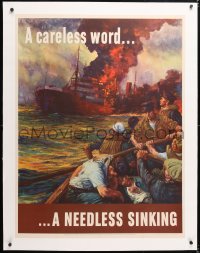6t083 CARELESS WORD A NEEDLESS SINKING linen 29x38 WWII war poster 1942 art by Anton Otto Fischer!