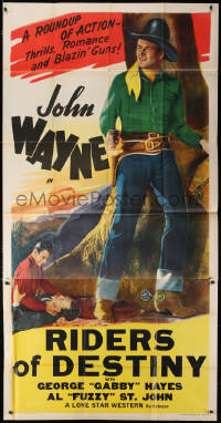 6w114 JOHN WAYNE 3sh 1947 full-length image of The Duke, Riders of Destiny, ultra rare!