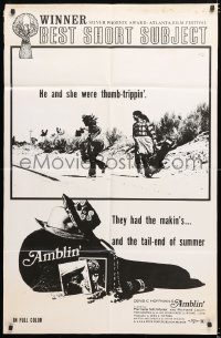 6w163 AMBLIN' 1sh 1970 Steven Spielberg first movie, never before auctioned black & white style!