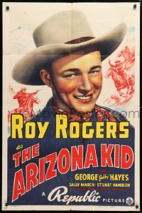 6w164 ARIZONA KID 1sh 1939 wonderful portrait of singing cowboy Roy Rogers + cool action art!
