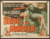 6w067 BRIDE OF THE MONSTER 1/2sh 1956 Ed Wood's worst, great art of Bela Lugosi carrying sexy girl!