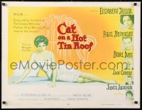 6w069 CAT ON A HOT TIN ROOF style B 1/2sh 1958 classic art of Elizabeth Taylor as Maggie the Cat!