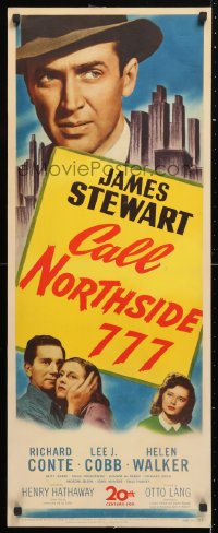 6w061 CALL NORTHSIDE 777 insert 1948 James Stewart, Richard Conte & Helen Walker in Chicago, rare!