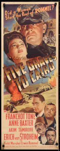 6w259 FIVE GRAVES TO CAIRO insert 1943 Billy Wilder, c/u of Nazi Erich von Stroheim & Anne Baxter!