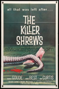 6w177 KILLER SHREWS 1sh 1959 classic horror art of all that was left after the monster attack!