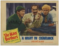 6w459 NIGHT IN CASABLANCA LC 1946 close up of Groucho with cigar between Chico Marx & Harpo Marx!