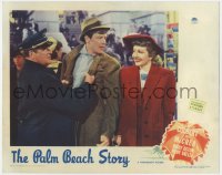 6w468 PALM BEACH STORY LC 1942 cop grabs Joel McCrea as Claudette Colbert laughs, Preston Sturges!