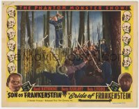 6w492 SON OF FRANKENSTEIN/BRIDE OF FRANKENSTEIN LC #7 1948 Karloff as the monster tied up by mob!