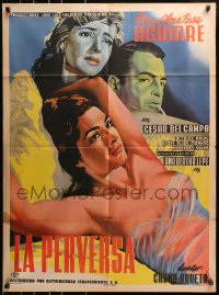 6w157 LA PERVERSA Mexican poster 1954 incredible art of sexy Alma Rosa Aguirre in see-through top!