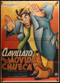 6w160 UNA MOVIDA CHUECA Mexican poster 1956 Clavillazo tests a drug that shows him the future!
